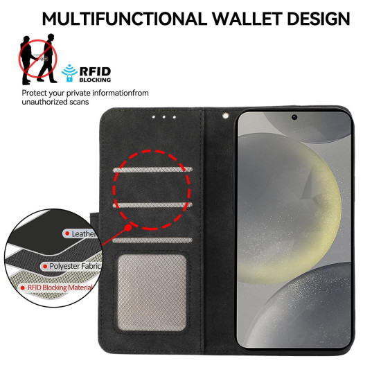 For Samsung Galaxy S23 5G ABEEL Color Block Magnetic RFID Leather Phone Case(Black-Green)
