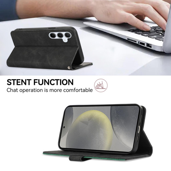 For Samsung Galaxy S23 5G ABEEL Color Block Magnetic RFID Leather Phone Case(Black-Green)