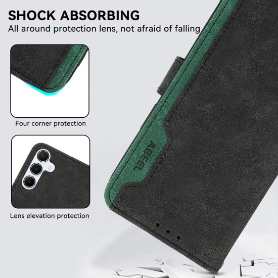 For Samsung Galaxy S23 5G ABEEL Color Block Magnetic RFID Leather Phone Case(Black-Green)