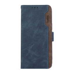 For Samsung Galaxy S23 5G ABEEL Color Block Magnetic RFID Leather Phone Case(Blue-Brown)