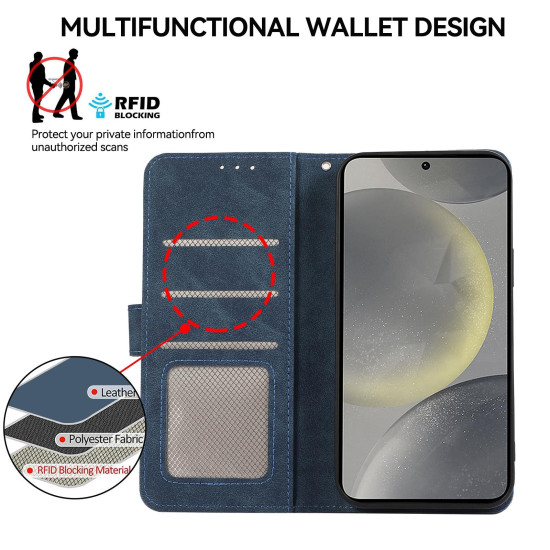 For Samsung Galaxy S23 5G ABEEL Color Block Magnetic RFID Leather Phone Case(Blue-Brown)