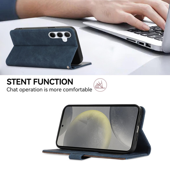 For Samsung Galaxy S23 5G ABEEL Color Block Magnetic RFID Leather Phone Case(Blue-Brown)