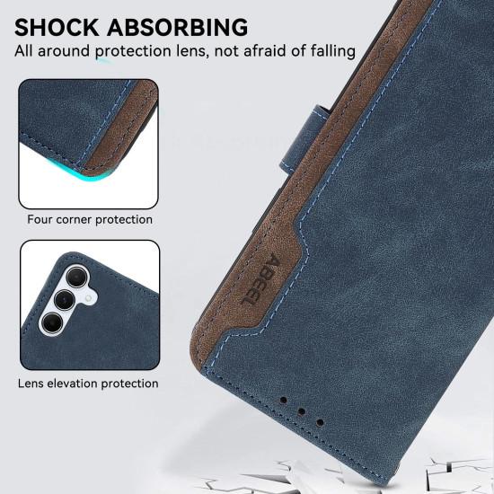 For Samsung Galaxy S23 5G ABEEL Color Block Magnetic RFID Leather Phone Case(Blue-Brown)