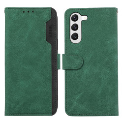 For Samsung Galaxy S23 5G ABEEL Color Block Magnetic RFID Leather Phone Case(Green-Black)