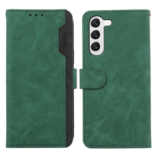 For Samsung Galaxy S23 5G ABEEL Color Block Magnetic RFID Leather Phone Case(Green-Black)