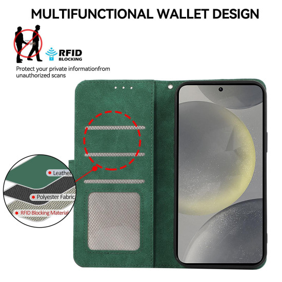 For Samsung Galaxy S23 5G ABEEL Color Block Magnetic RFID Leather Phone Case(Green-Black)