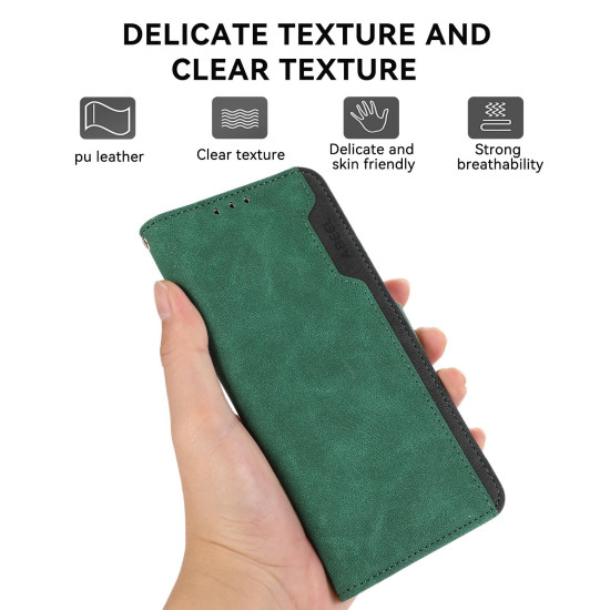 For Samsung Galaxy S23 5G ABEEL Color Block Magnetic RFID Leather Phone Case(Green-Black)