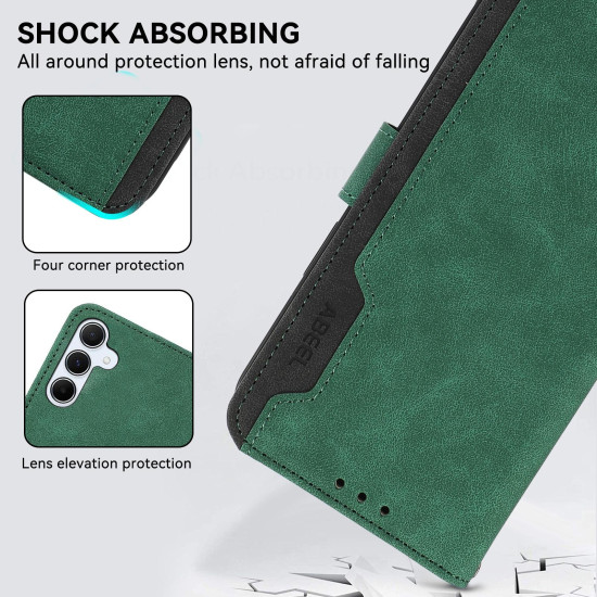 For Samsung Galaxy S23 5G ABEEL Color Block Magnetic RFID Leather Phone Case(Green-Black)
