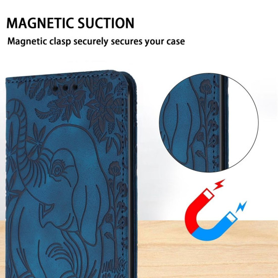 For Samsung Galaxy S24+ 5G Retro Elephant Embossed Leather Phone Case(Blue)