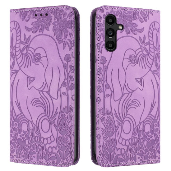 For Samsung Galaxy S24+ 5G Retro Elephant Embossed Leather Phone Case(Purple)