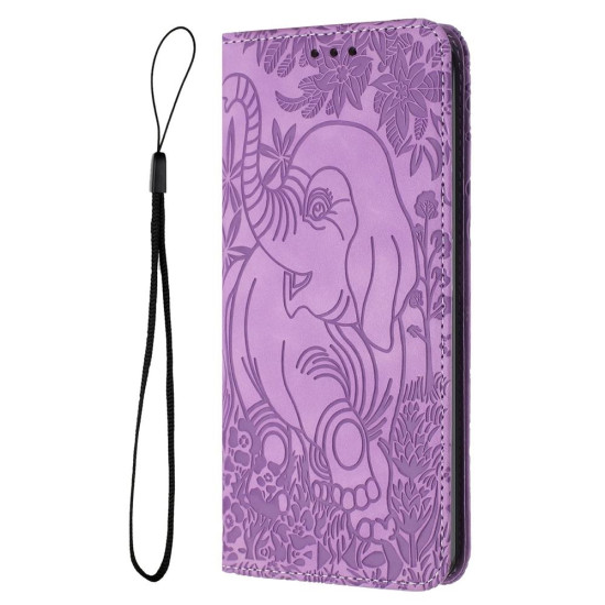 For Samsung Galaxy S24+ 5G Retro Elephant Embossed Leather Phone Case(Purple)