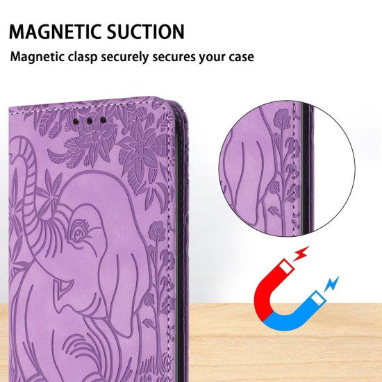 For Samsung Galaxy S24+ 5G Retro Elephant Embossed Leather Phone Case(Purple)