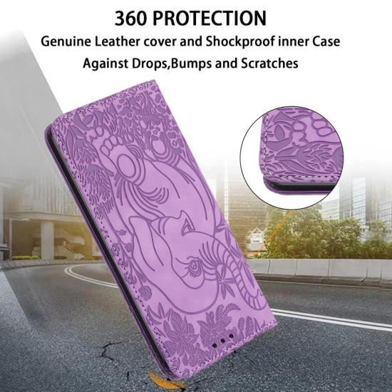 For Samsung Galaxy S24+ 5G Retro Elephant Embossed Leather Phone Case(Purple)