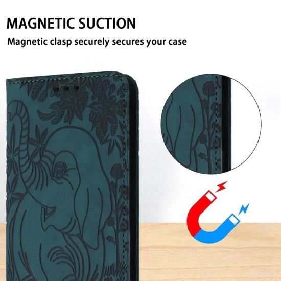 For Samsung Galaxy S24+ 5G Retro Elephant Embossed Leather Phone Case(Green)