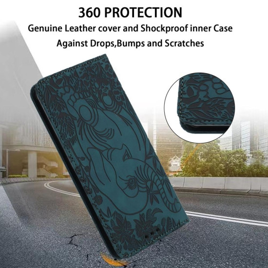 For Samsung Galaxy S24+ 5G Retro Elephant Embossed Leather Phone Case(Green)
