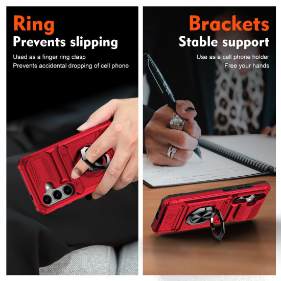 For Samsung Galaxy S24+ 5G TPU+PC Shockproof Card Phone Case with Metal Ring Holder(Red)