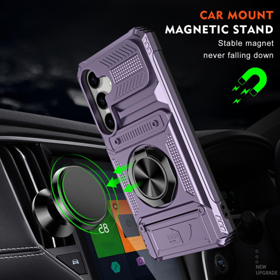 For Samsung Galaxy S24+ 5G TPU+PC Shockproof Card Phone Case with Metal Ring Holder(Purple)