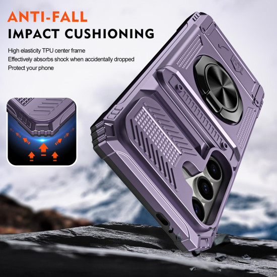 For Samsung Galaxy S24+ 5G TPU+PC Shockproof Card Phone Case with Metal Ring Holder(Purple)