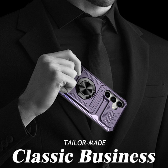 For Samsung Galaxy S24+ 5G TPU+PC Shockproof Card Phone Case with Metal Ring Holder(Purple)