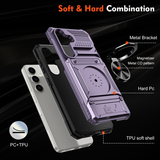 For Samsung Galaxy S24+ 5G TPU+PC Shockproof Card Phone Case with Metal Ring Holder(Purple)