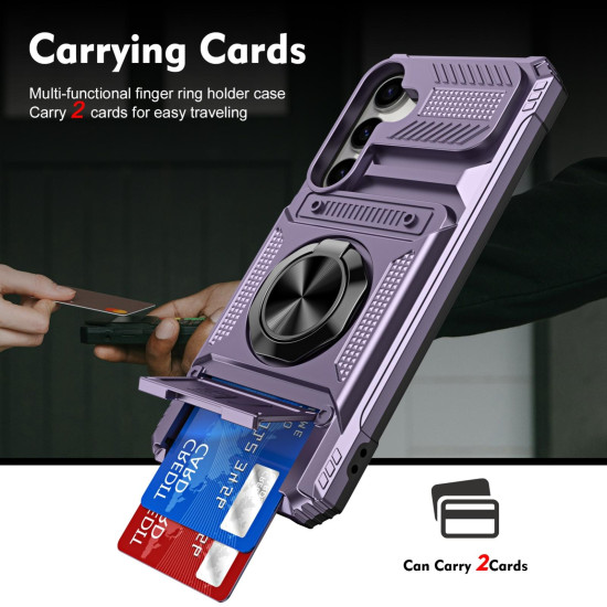 For Samsung Galaxy S24+ 5G TPU+PC Shockproof Card Phone Case with Metal Ring Holder(Purple)