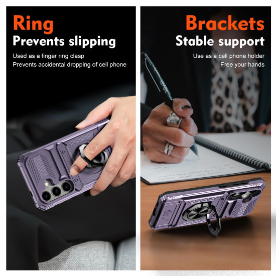 For Samsung Galaxy S24+ 5G TPU+PC Shockproof Card Phone Case with Metal Ring Holder(Purple)