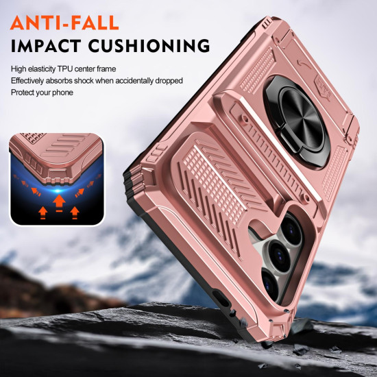 For Samsung Galaxy S24+ 5G TPU+PC Shockproof Card Phone Case with Metal Ring Holder(Rose Gold)