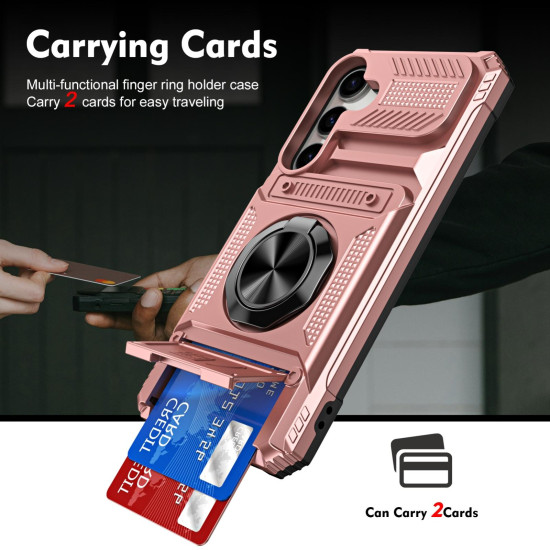 For Samsung Galaxy S24+ 5G TPU+PC Shockproof Card Phone Case with Metal Ring Holder(Rose Gold)
