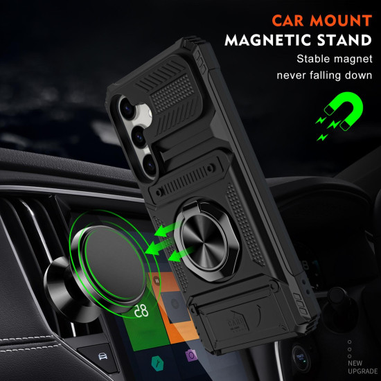 For Samsung Galaxy S24+ 5G TPU+PC Shockproof Card Phone Case with Metal Ring Holder(Black)