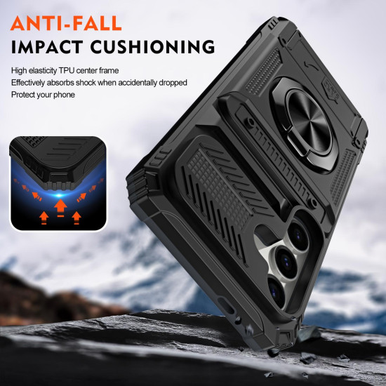 For Samsung Galaxy S24+ 5G TPU+PC Shockproof Card Phone Case with Metal Ring Holder(Black)