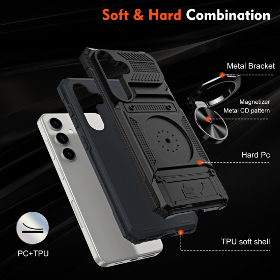 For Samsung Galaxy S24+ 5G TPU+PC Shockproof Card Phone Case with Metal Ring Holder(Black)