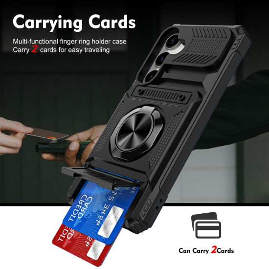 For Samsung Galaxy S24+ 5G TPU+PC Shockproof Card Phone Case with Metal Ring Holder(Black)