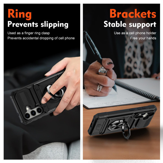 For Samsung Galaxy S24+ 5G TPU+PC Shockproof Card Phone Case with Metal Ring Holder(Black)