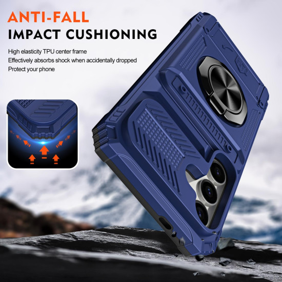 For Samsung Galaxy S24+ 5G TPU+PC Shockproof Card Phone Case with Metal Ring Holder(Blue)
