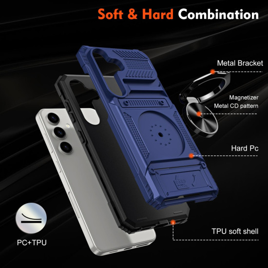For Samsung Galaxy S24+ 5G TPU+PC Shockproof Card Phone Case with Metal Ring Holder(Blue)