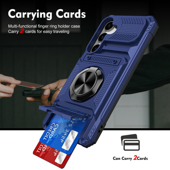 For Samsung Galaxy S24+ 5G TPU+PC Shockproof Card Phone Case with Metal Ring Holder(Blue)