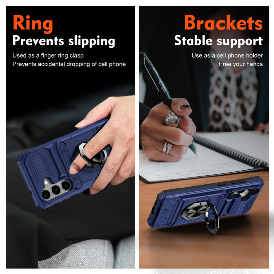For Samsung Galaxy S24+ 5G TPU+PC Shockproof Card Phone Case with Metal Ring Holder(Blue)