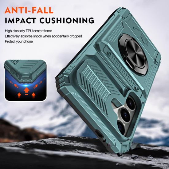 For Samsung Galaxy S24+ 5G TPU+PC Shockproof Card Phone Case with Metal Ring Holder(Green)