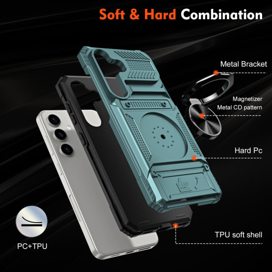For Samsung Galaxy S24+ 5G TPU+PC Shockproof Card Phone Case with Metal Ring Holder(Green)
