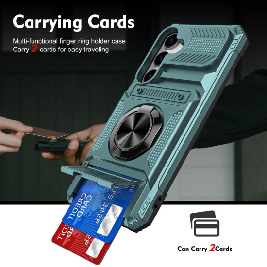 For Samsung Galaxy S24+ 5G TPU+PC Shockproof Card Phone Case with Metal Ring Holder(Green)