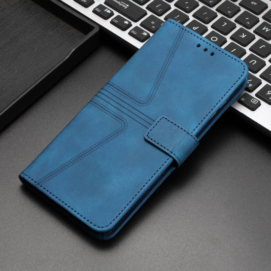 For Samsung Galaxy S24+ 5G Triangle Solid Color Leather Phone Case(Blue)
