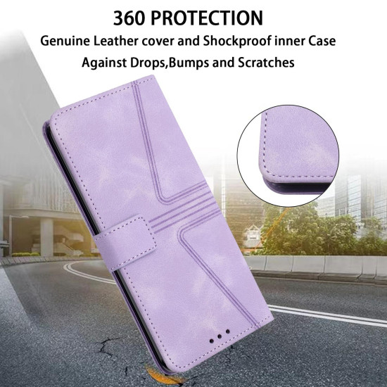 For Samsung Galaxy S24+ 5G Triangle Solid Color Leather Phone Case(Purple)