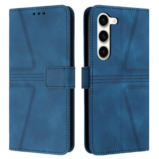 For Samsung Galaxy S23+ 5G Triangle Solid Color Leather Phone Case(Blue)