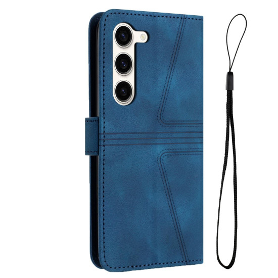 For Samsung Galaxy S23+ 5G Triangle Solid Color Leather Phone Case(Blue)