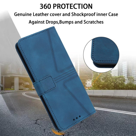 For Samsung Galaxy S23+ 5G Triangle Solid Color Leather Phone Case(Blue)