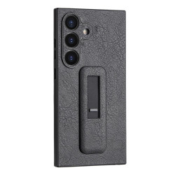 For Samsung Galaxy S24+ 5G PU Leather Push-pull Bracket Shockproof Phone Case(Black)