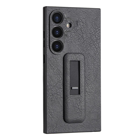 For Samsung Galaxy S24+ 5G PU Leather Push-pull Bracket Shockproof Phone Case(Black)