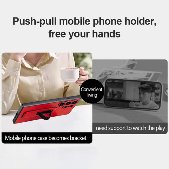 For Samsung Galaxy S24+ 5G PU Leather Push-pull Bracket Shockproof Phone Case(Black)