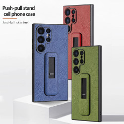 For Samsung Galaxy S24+ 5G PU Leather Push-pull Bracket Shockproof Phone Case(Purple)