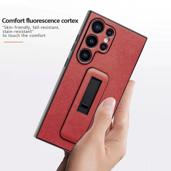 For Samsung Galaxy S24+ 5G PU Leather Push-pull Bracket Shockproof Phone Case(Wine Red)